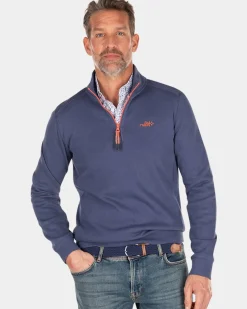 Effen katoenen trui met rits - Dusk Navy
