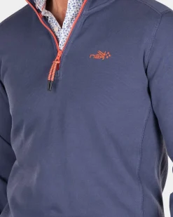 Effen katoenen trui met rits - Dusk Navy