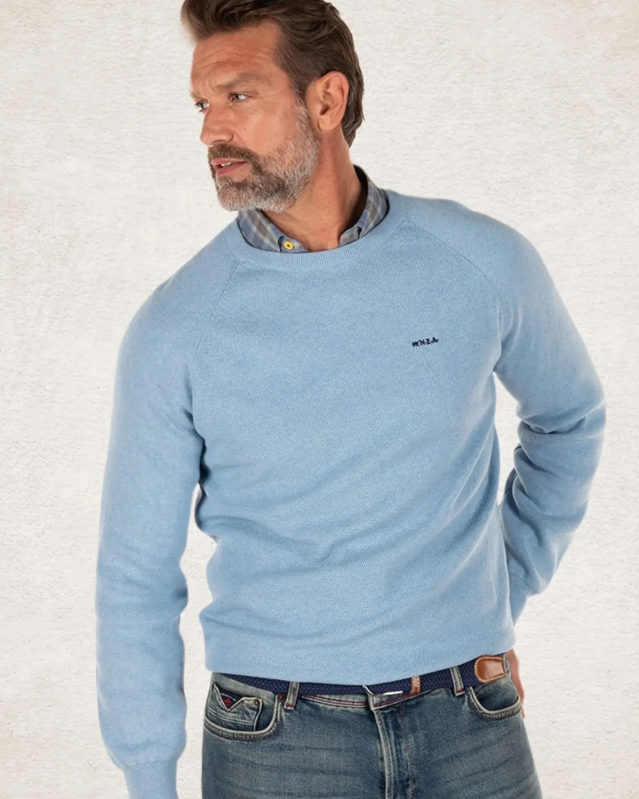 Effen katoenen trui met ronde hals - Pale Blue
