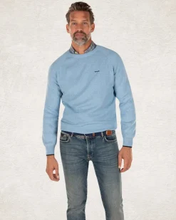 Effen katoenen trui met ronde hals - Pale Blue