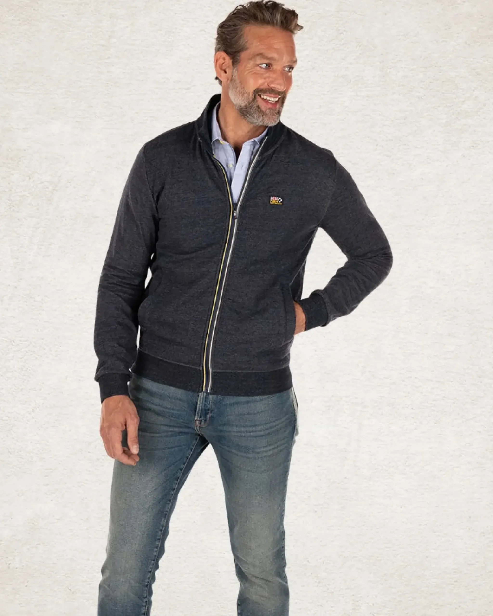 Effen katoenen vest met stretch Blauw