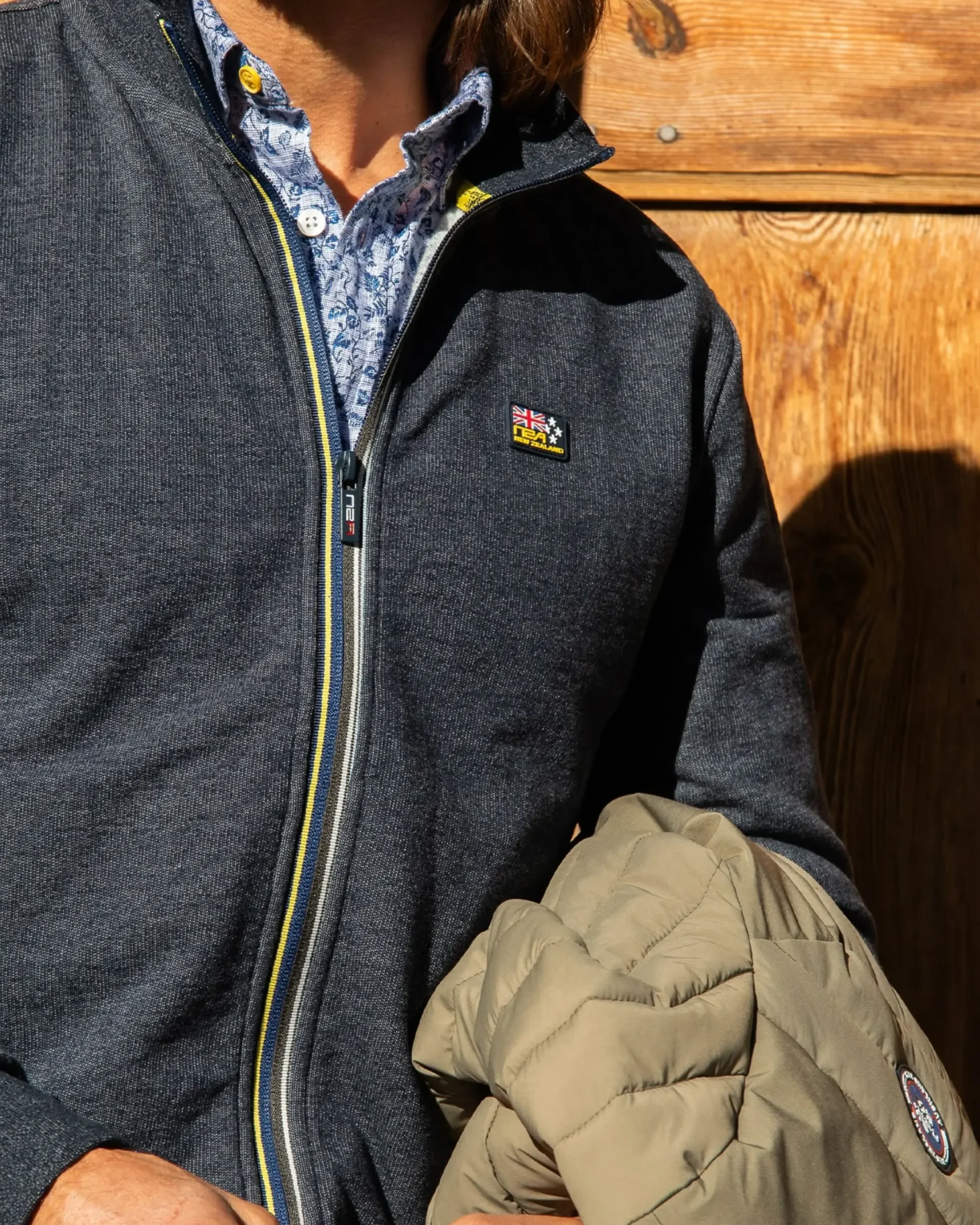 Effen katoenen vest met stretch Blauw