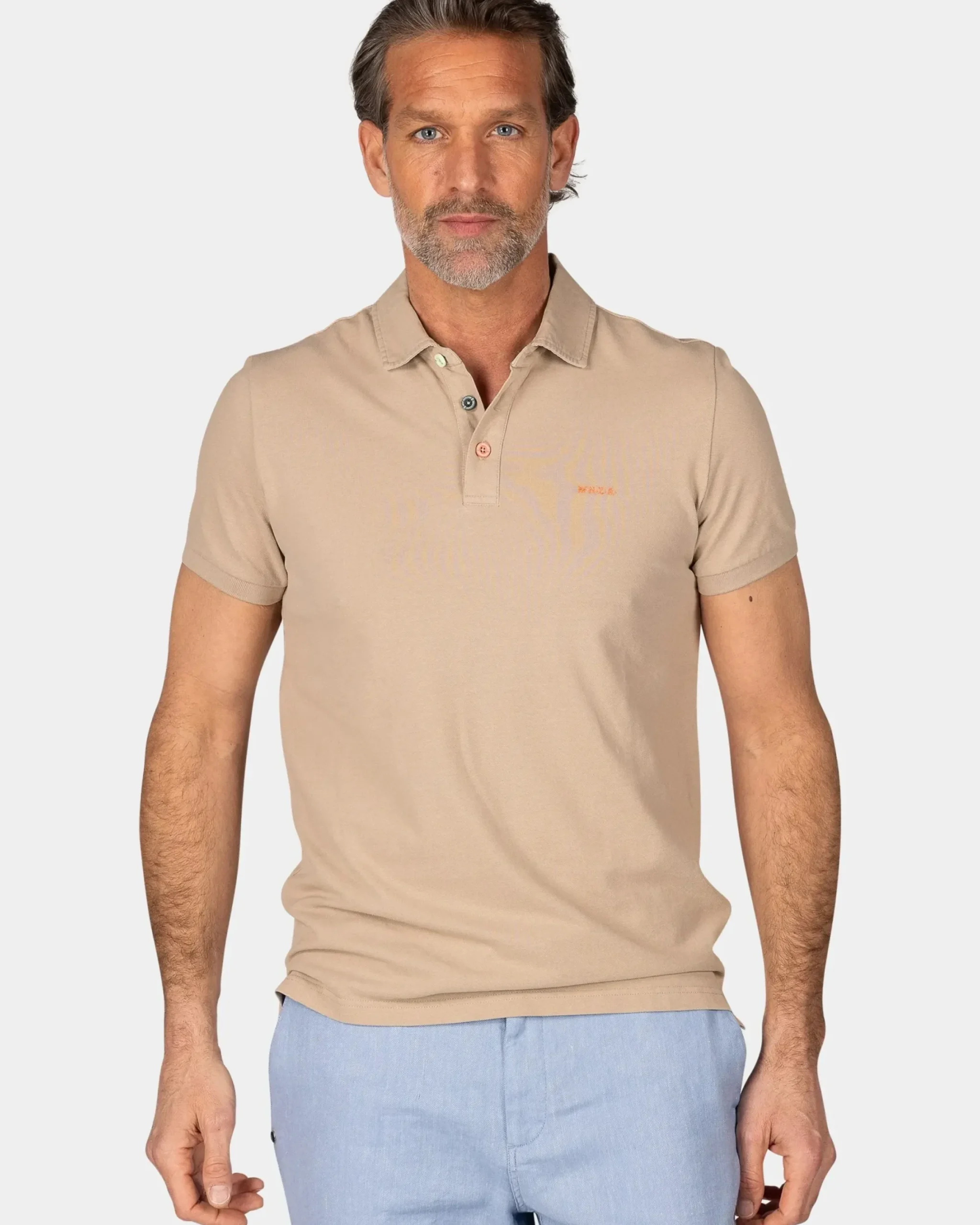 Effen katoenen zandkleurige polo