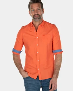 Effen linnen overhemd - Burned Orange