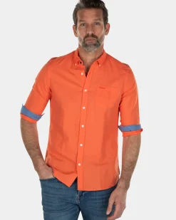 Effen linnen overhemd - Burned Orange
