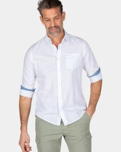 Effen linnen overhemd in veel kleuren - White