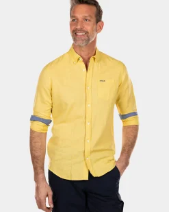 Effen linnen overhemd in veel kleuren - Iguana Yellow