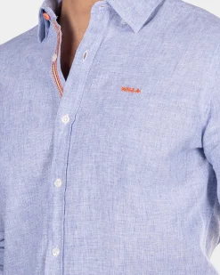 Effen linnen overhemd met lange mouw - Dusk Navy