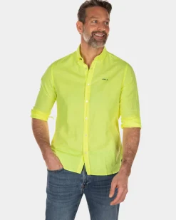 Effen linnen overhemd met lange mouwen - High Summer Yellow