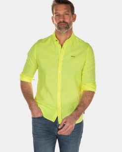 Effen linnen overhemd met lange mouwen - High Summer Yellow