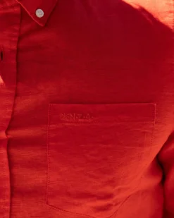 Effen linnen overhemd - Orange Red