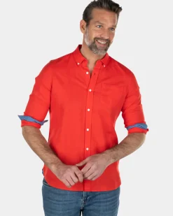 Effen linnen overhemd - Orange Red