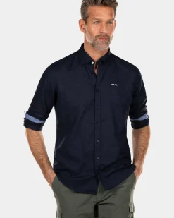 Effen linnen overhemd - Traditional Navy