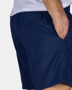Effen navy zwembroek met roze details