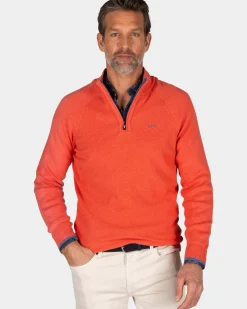 Effen oranje katoenen trui met halve rits