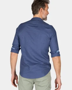 Effen overhemd zonder kraag - Dusk Navy