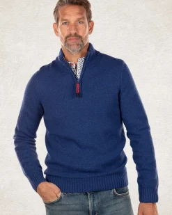 Effen pullover met halve rits - Bright Water Blue