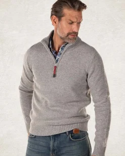 Effen pullover met halve rits - Grey Melange