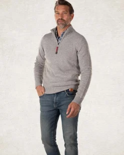 Effen pullover met halve rits - Grey Melange