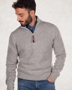 Effen pullover met halve rits - Grey Melange