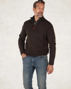 Effen pullover met halve rits - Smoked Green