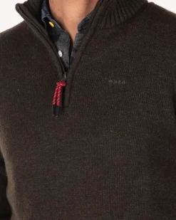 Effen pullover met halve rits - Smoked Green