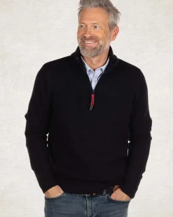 Effen pullover met halve rits - Pitch navy