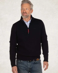 Effen pullover met halve rits - Pitch navy