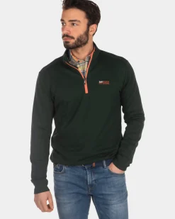Effen sweater met halve rits - Dark Pine