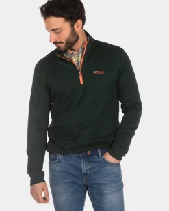 Effen sweater met halve rits - Dark Pine