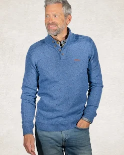 Effen trui met halve knoopssluiting - Cloudy Blue