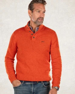 Effen trui met halve knoopssluiting - Ginger Orange