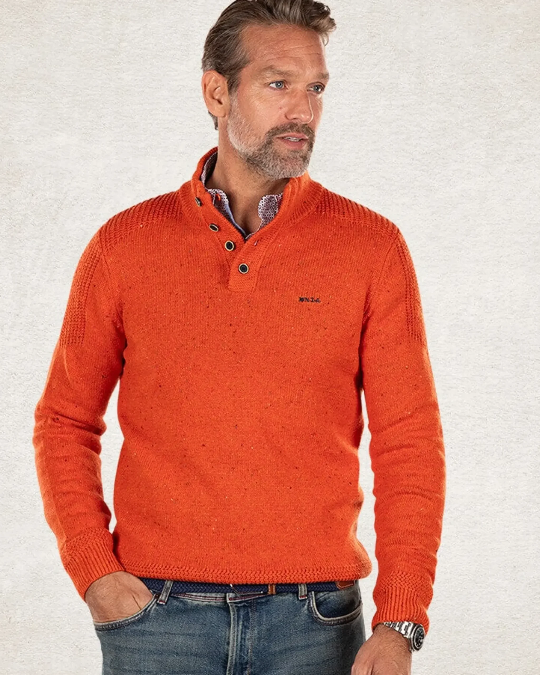 Effen trui met halve knoopssluiting - Ginger Orange