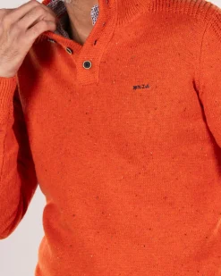 Effen trui met halve knoopssluiting - Ginger Orange