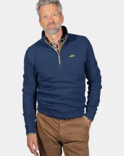Effen trui met halve rits Arapohue - Storm Blue
