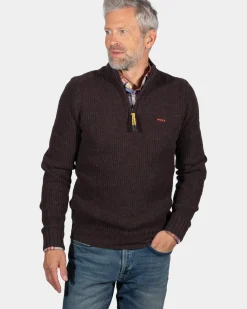 Effen trui met halve rits Dry - Clay Brown
