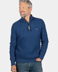 Effen trui met halve rits Dry - Storm Blue