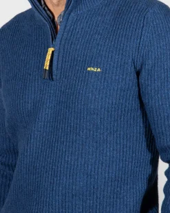 Effen trui met halve rits Dry - Storm Blue