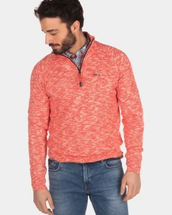 Effen trui met halve rits - Orange Red