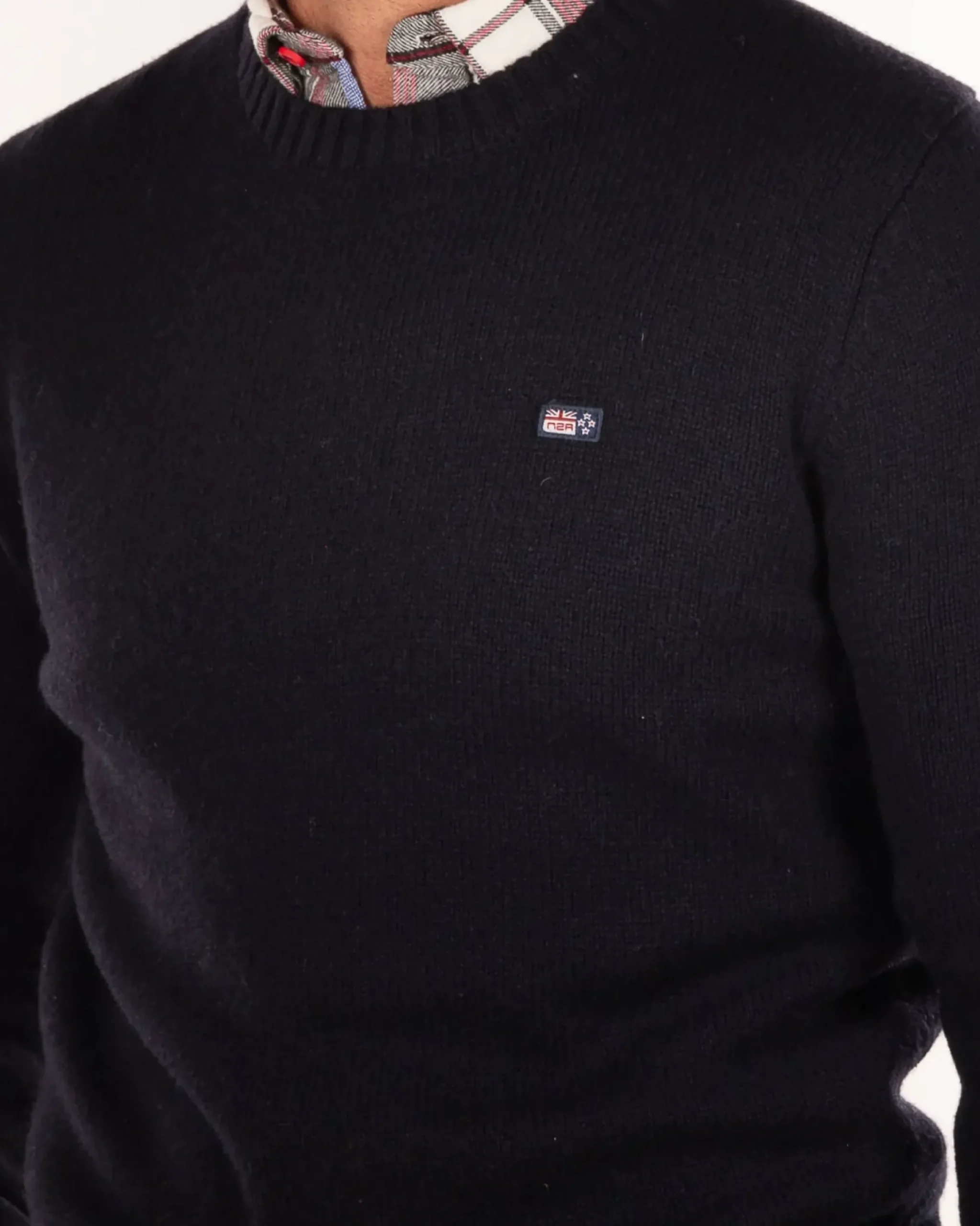 Effen trui met ronde hals van wol - Pitch navy