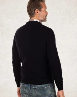 Effen trui met ronde hals van wol - Pitch navy