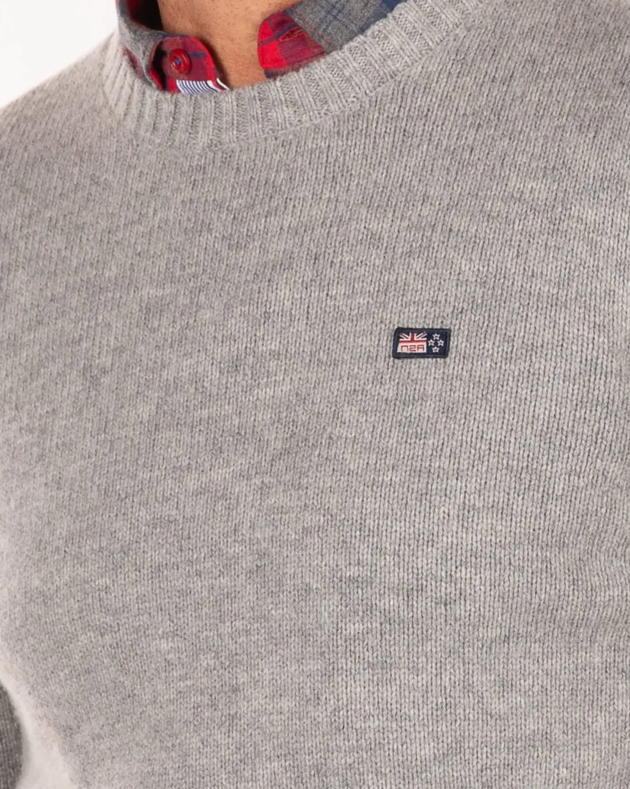 Effen trui met ronde hals van wol - Grey Melange