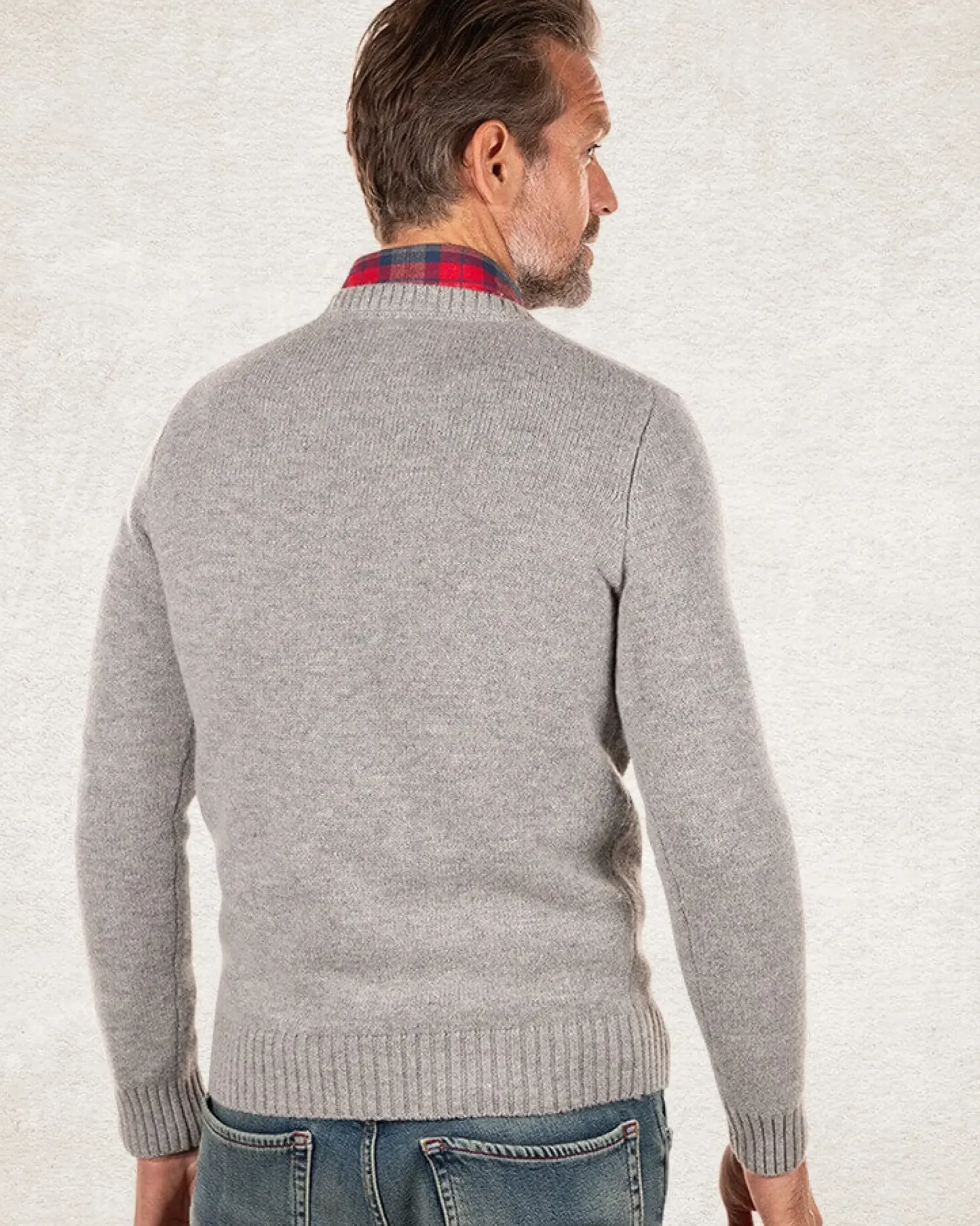 Effen trui met ronde hals van wol - Grey Melange