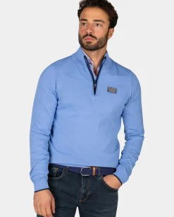 Fijngebreide blauwe trui met halve rits - Frozen Blue