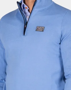 Fijngebreide blauwe trui met halve rits - Frozen Blue