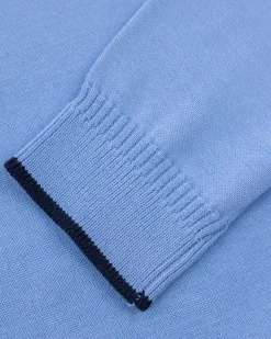 Fijngebreide blauwe trui met halve rits - Frozen Blue
