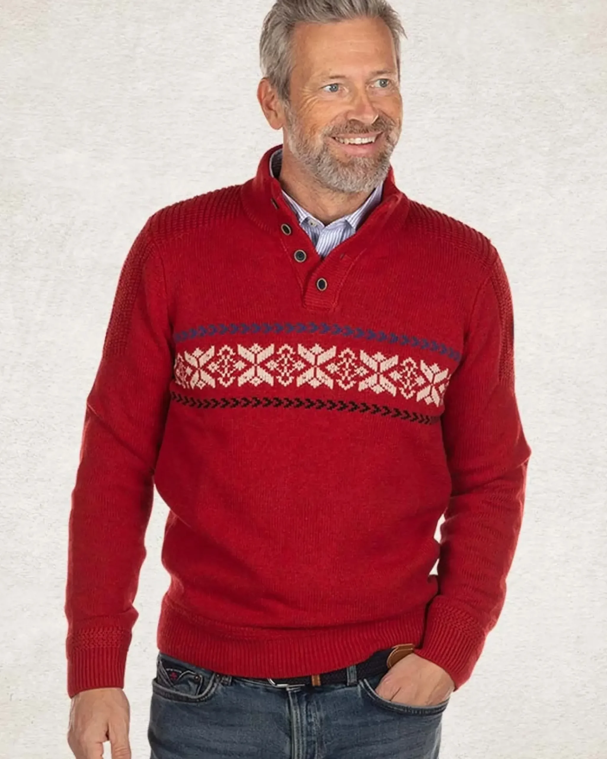 Gebreide trui met halve knoopssluiting - Carmine Red
