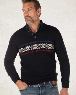Gebreide trui met halve knoopssluiting - Pitch Navy