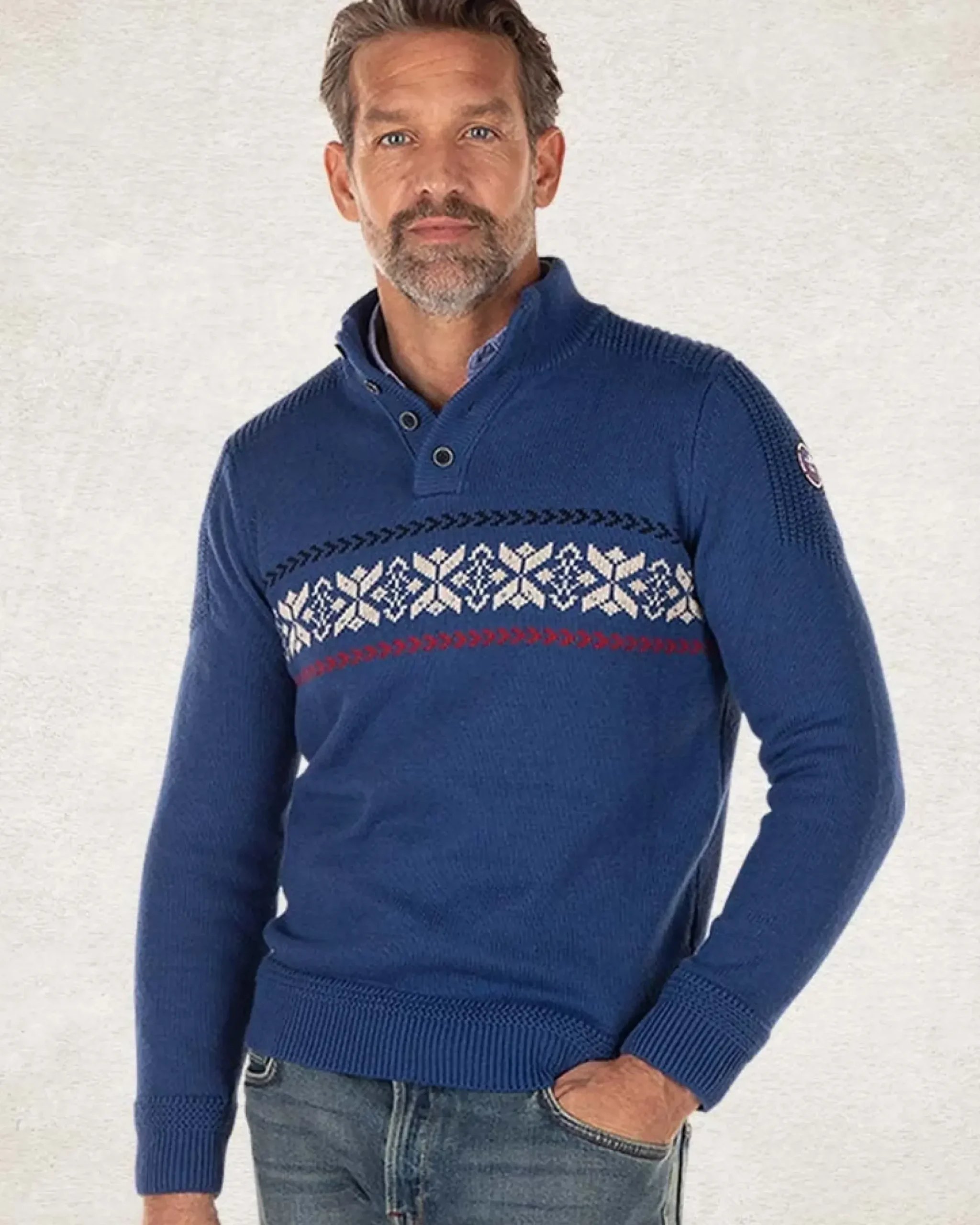 Gebreide trui met halve knoopssluiting - Bright Water Blue