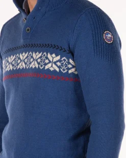 Gebreide trui met halve knoopssluiting - Bright Water Blue